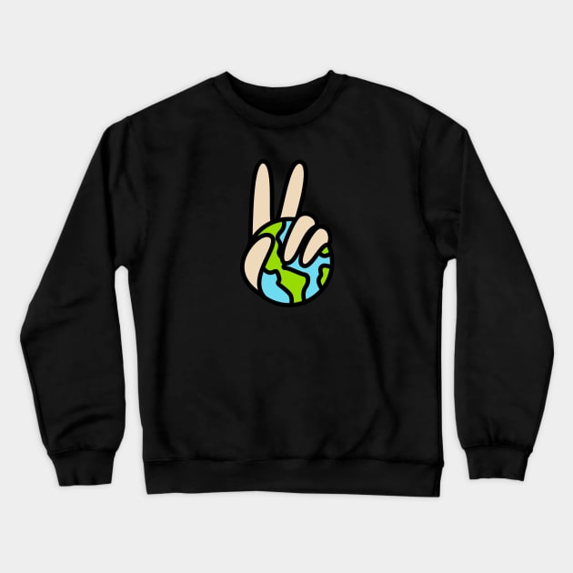 World Peace Planet Earth Symbol V Sign Crewneck Sweatshirt by BG Creative